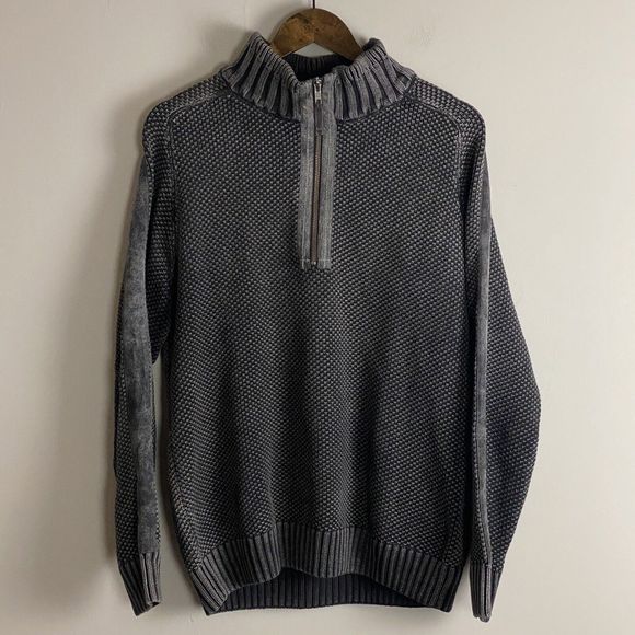 CARBON 2 COBALT Mens Gray Quarter Zip Mock Long Sleeve Sweater Size M Hi Def - Picture 2 of 10